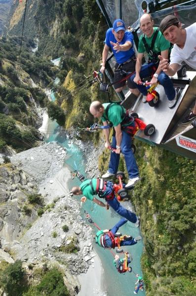 Rene Wildhaber downsizes the wheels and upsizes the thrills on Shotover Canyon Swing's new 'Tri-scare-a-tops' jump.